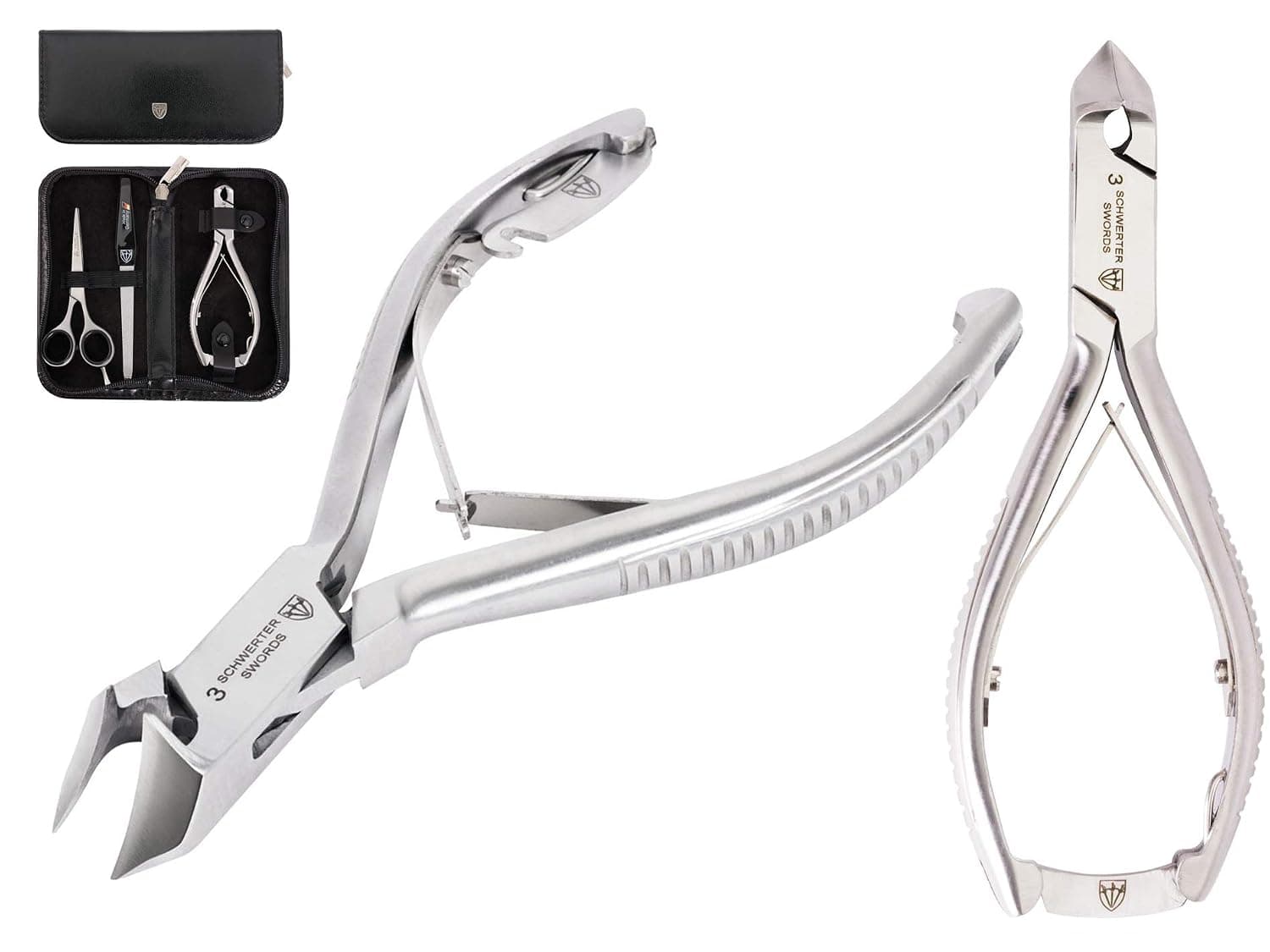 3 Swords Germany - brand quality professional TOE NAIL NIPPER and BEARD SCISSORS set STAINLESS STEEL INOX wave clipper, head cutter with case for ingrown toe nails pedicure by 3 Swords (219)