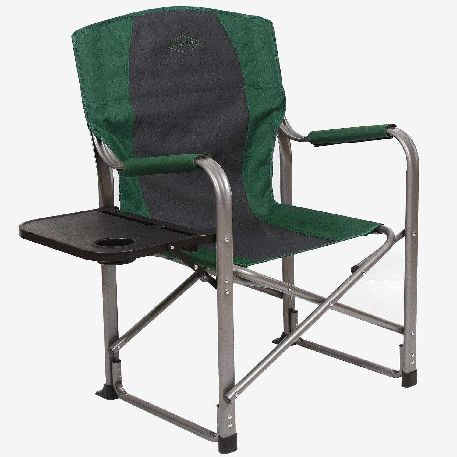 Kamp-Rite Portable Folding Director's Chair with Side Table & Cup Holder for Camping, Tailgating, and Sports, 350 LB Capacity, Green & Black