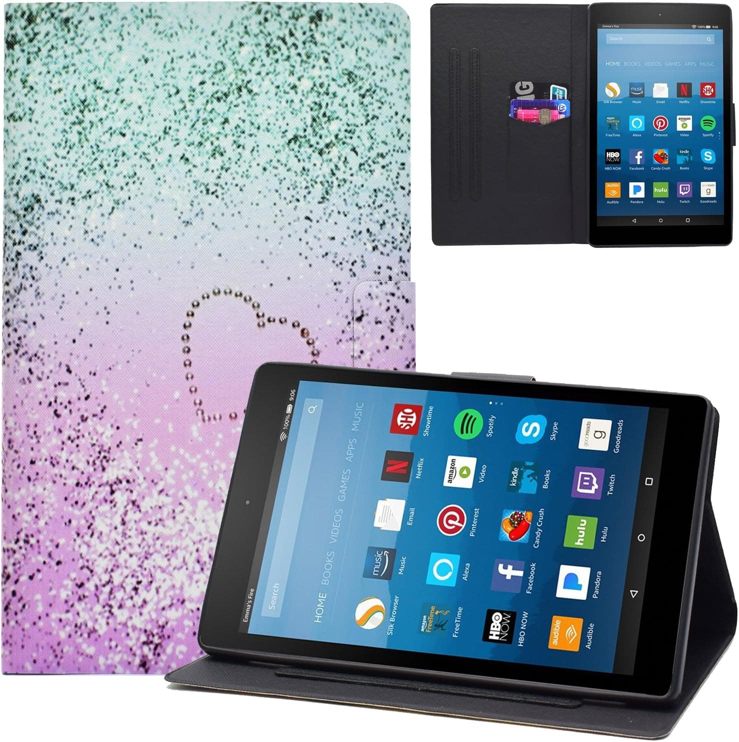 Dteck Case for (8") Kindle Fire HD 8 Tablet (Previous 8th/7th/6th Generation - 2018/2017/2016 Release) - Slim Lightweight Case Fold Stand Magnetic Flip Cute Cover with Auto Wake Sleep (Love Sand)