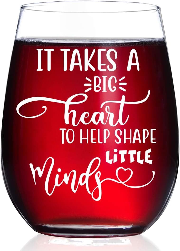 HAYOOU Teacher Gifts for Women, Christmas Gifts, Appreciation Gifts, Thank You Gift Ideas for Teacher - It Takes a Big Heart to Shape Little Minds-15oz Wine Glass, Birthday Gifts for Teacher