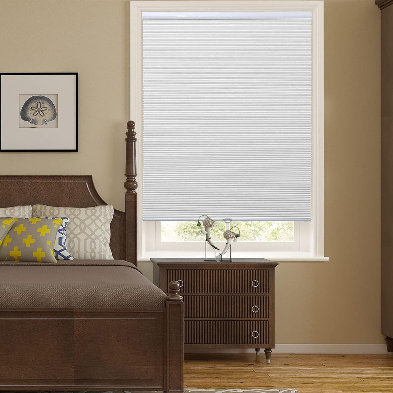 Cellular Shades Blackout Blinds Cordless Honeycomb Window Shades for Bedroom, Blinds for Window and Door, Home and Office, White, 23" W x 64" H