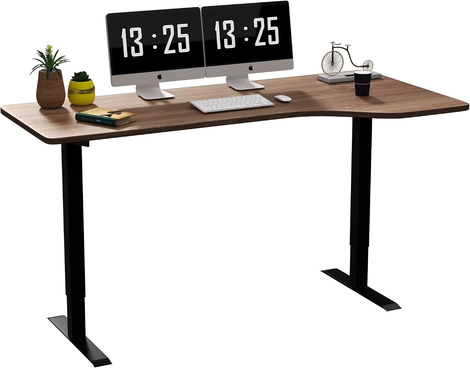 SMAGREHO Height Adjustable Electric Standing Desk for Home Office, 60 x 33 inches Sit Stand Table with MDF Splice Board, Standing Workstation with Memory Controller, Black Frame/French Oak Desktop