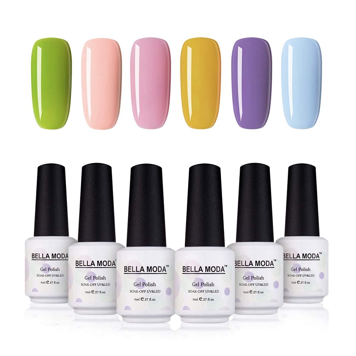 BELLA MODA 8ml Gel Nail Polish Kit for Nails Art 6 Macaron Colors Gel Polish UV Nail Set BB-09