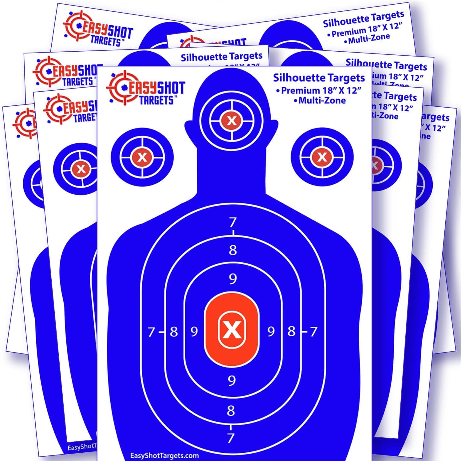 EasyShot Shooting Targets, High-Contrasting Blue & Red Colors Make it Easy to See Your Shots Land, Heavy-Duty Silhouette Paper Sheets - 150 Free Repair Stickers, Close to Wholesale Prices.