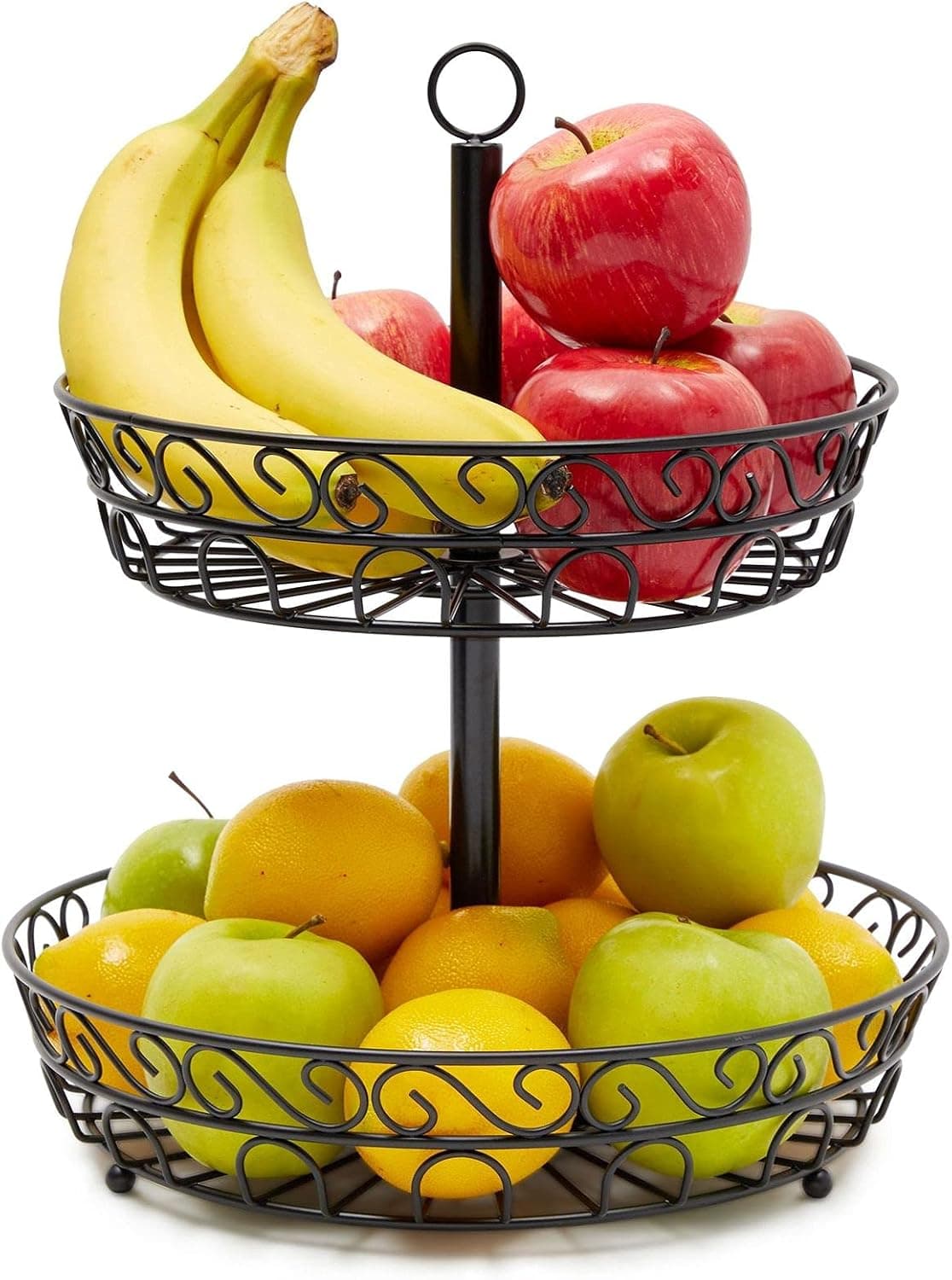 Black Metal 2 Tier Fruit Basket, Banana Holder for Kitchen Counter (11.75 Inches)