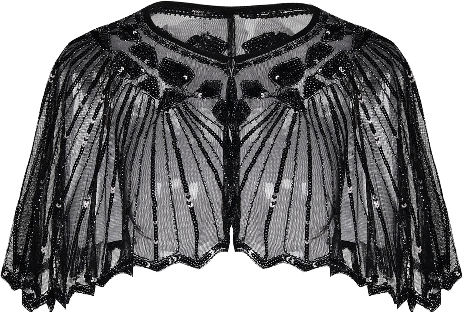 Kayamiya Women's 1920s Shawl Sequin Beaded Art Deco Wedding Cape Evening Wrap