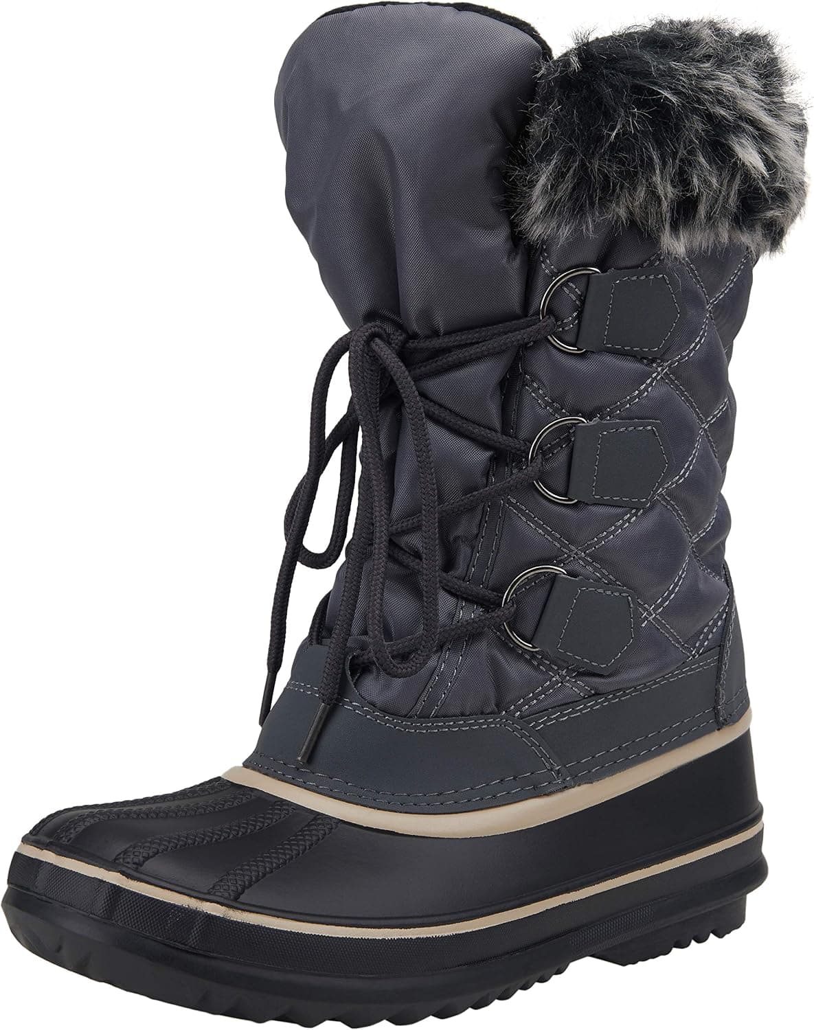 Vepose Women's Snow Boots Waterproof Mid Calf Lace Up Warm Winter Gray Booties(8,Warm Snow Boots-909-Grey)