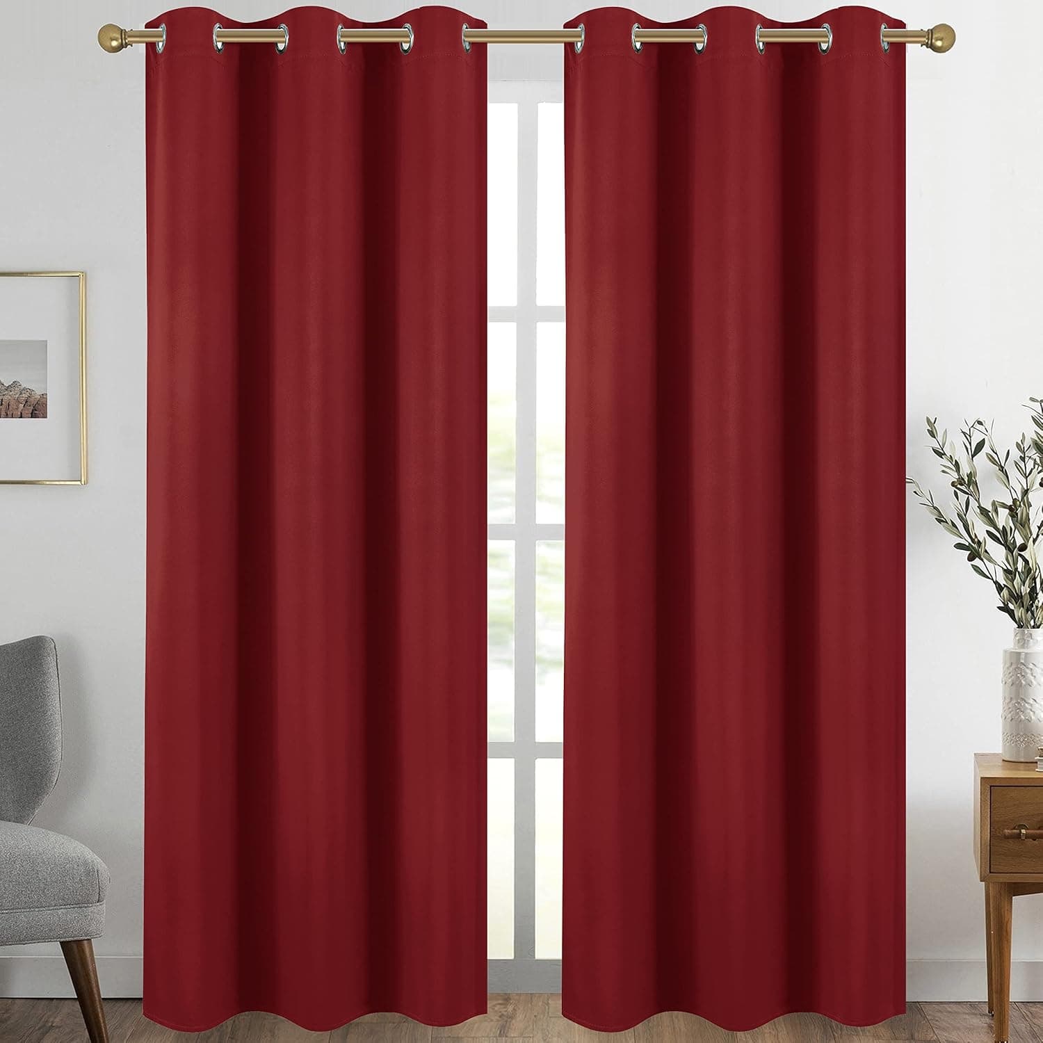 Diraysid Red Grommet Blackout Curtains for Bedroom Thermal Insulated Room Darkening Curtains Drapes, 42 x 84, 2 Panels