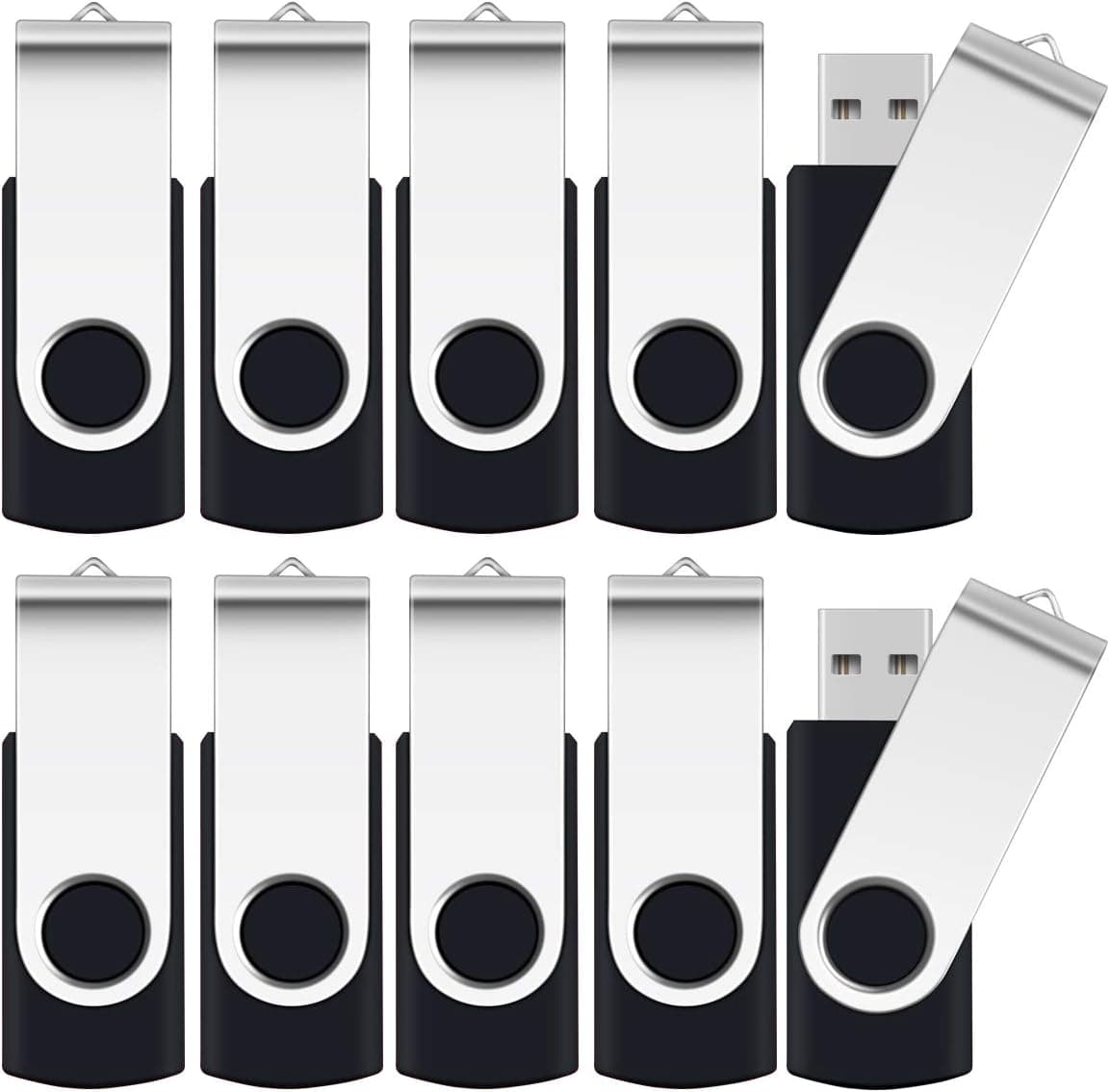 8GB Flash Drive 10 Pack , SRVR USB 2.0 Flash Drive, 8 Gig Thumb Drive with Lanyards Metal Swivel 8GB USB Memory Stick Pen Drive with LED Indicator(10 Black)