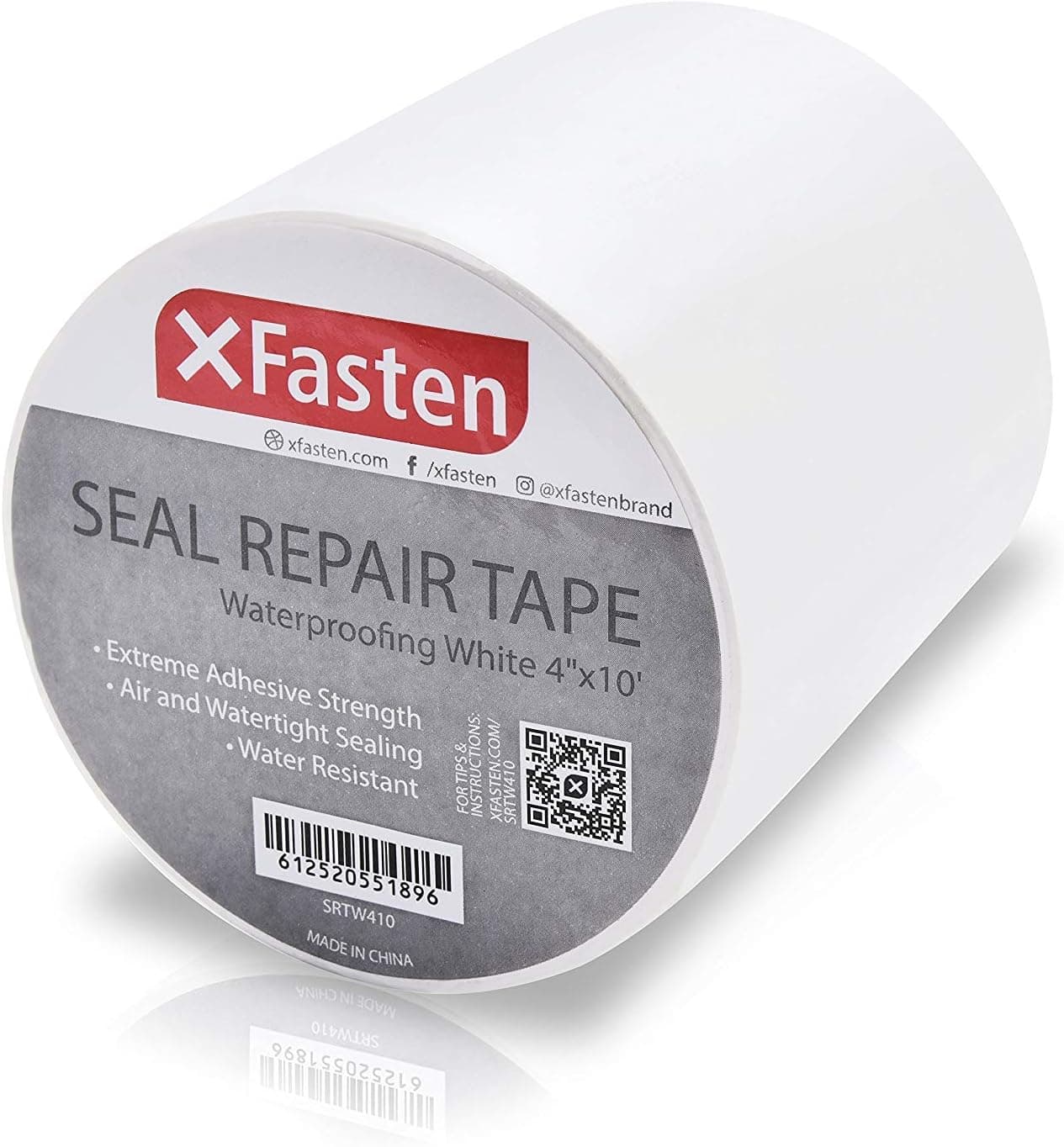 XFasten Waterproof Patch and Seal Tape, 4" x 10 Foot, Water Barrier Tape for Stop Leak Repair on Pipes, Chimney, Roof, Boat, and HVAC