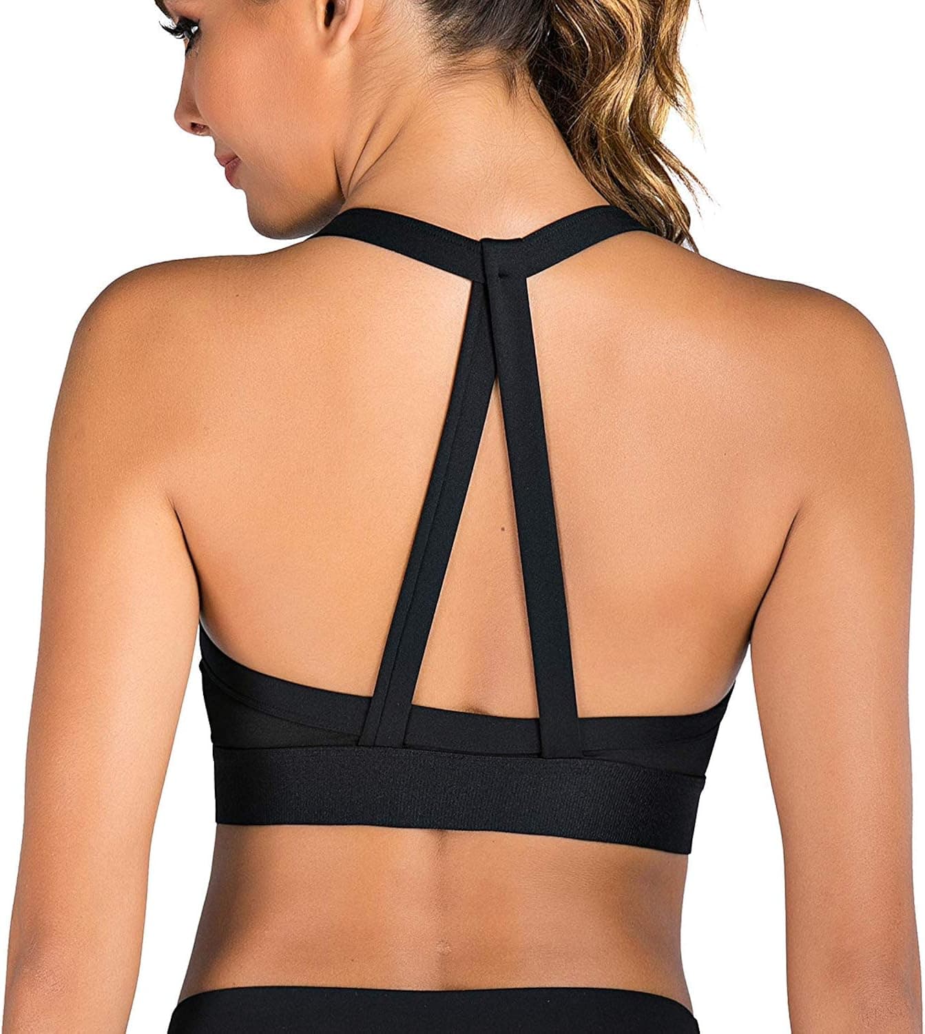 YIANNA Sports Bras for Women, Zip Front Mid Impact Support Wireless Padded Sports Bra for Yoga Workout Running Gym, YA80137-Black-M