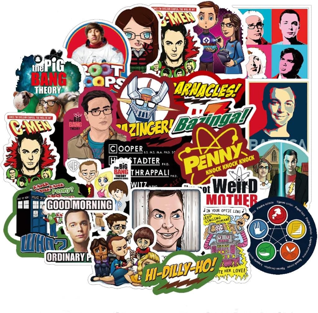 The Big Bang Theory Stickers 50 Pcs Waterproof, Removable,Cute,Beautiful, Stylish Teen Stickers, Suitable for Boys and Girls in Water Bottles, Phones,Guitar, Suitcase Durable Vinyl