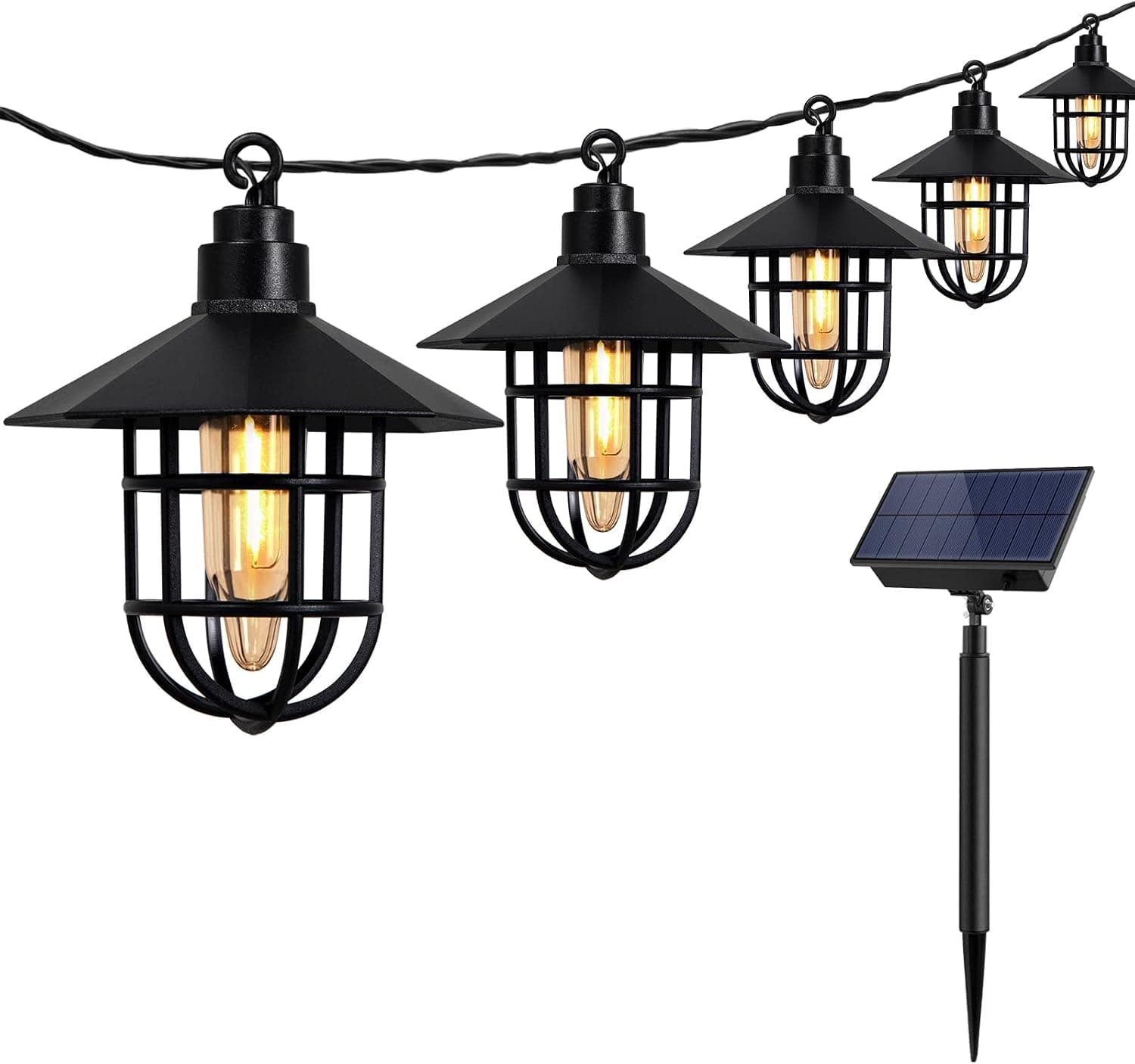 BEAU JARDIN Outdoor Solar String Patio Lights 26FT for Christmas Decorations Vintage Cafe Bistro Lights Waterproof 16 Shatterproof LED Edison Bulbs Metal Wire Cage for Yard Party Wedding