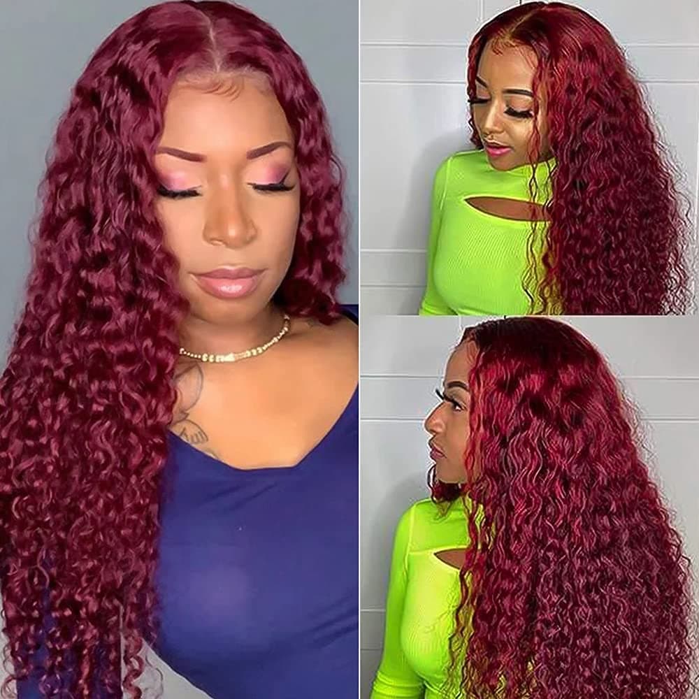99j Non Lace Front Wigs Curly Hair Synthetic Wig Wine Red Wet and Wavy Long Loose curly Synthetic Heat Resistant Fiber Black Ombre Burgundy Hair Wig Baby Hair Natural Hairline For Black Women 26 Inches