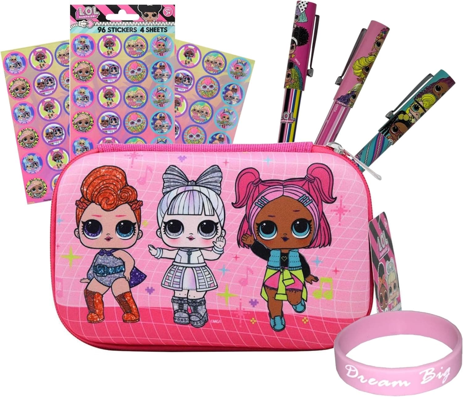 LOL Dolls Multicolor Pencil Case Bundle with Diary Set of 6 Pencils Bracelet Fun Girls Birthday School Gift