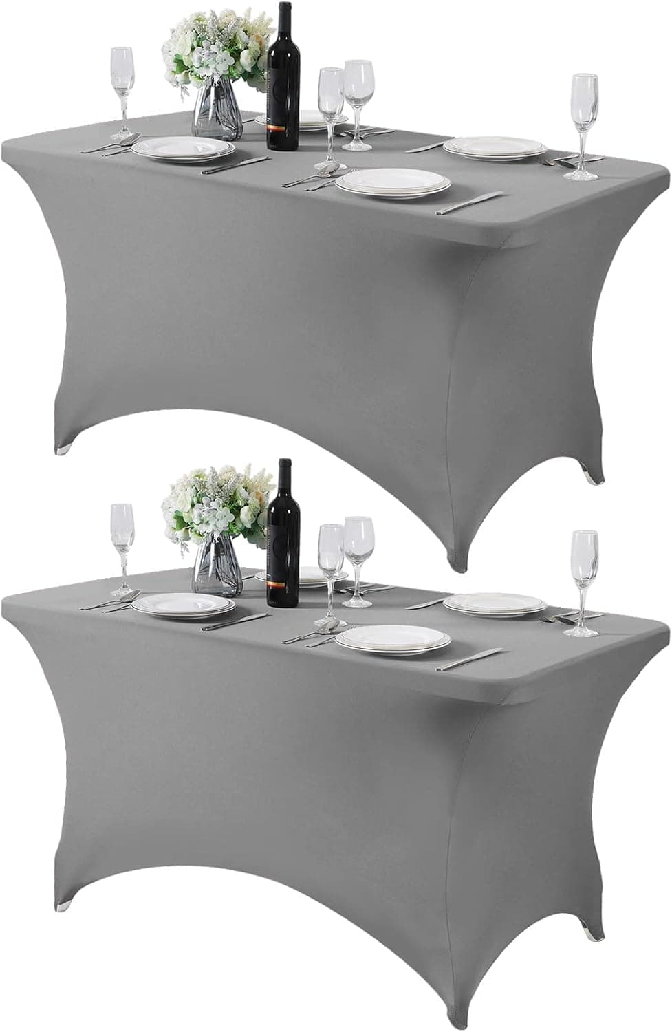 Hezuzo 2Pack Spandex Table Cover for 4FT Table Universal Fitted Stretch Tablecloth for Party, Banquet, Wedding and Events-Gray
