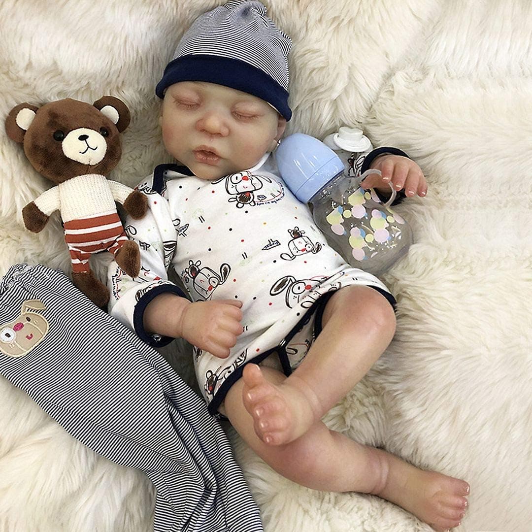 Adolly Gallery Realistic Reborn Baby Dolls Cute 20inch Soft Silicone Handmade Cloth Body Realistic Toddler Doll Lifelike Toy Gifts for Girl Age 3+ Name Bryan