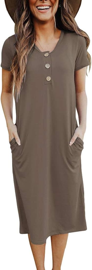 Floral Find Women's Short Sleeve Summer V Neck Pockets Casual Button Dress