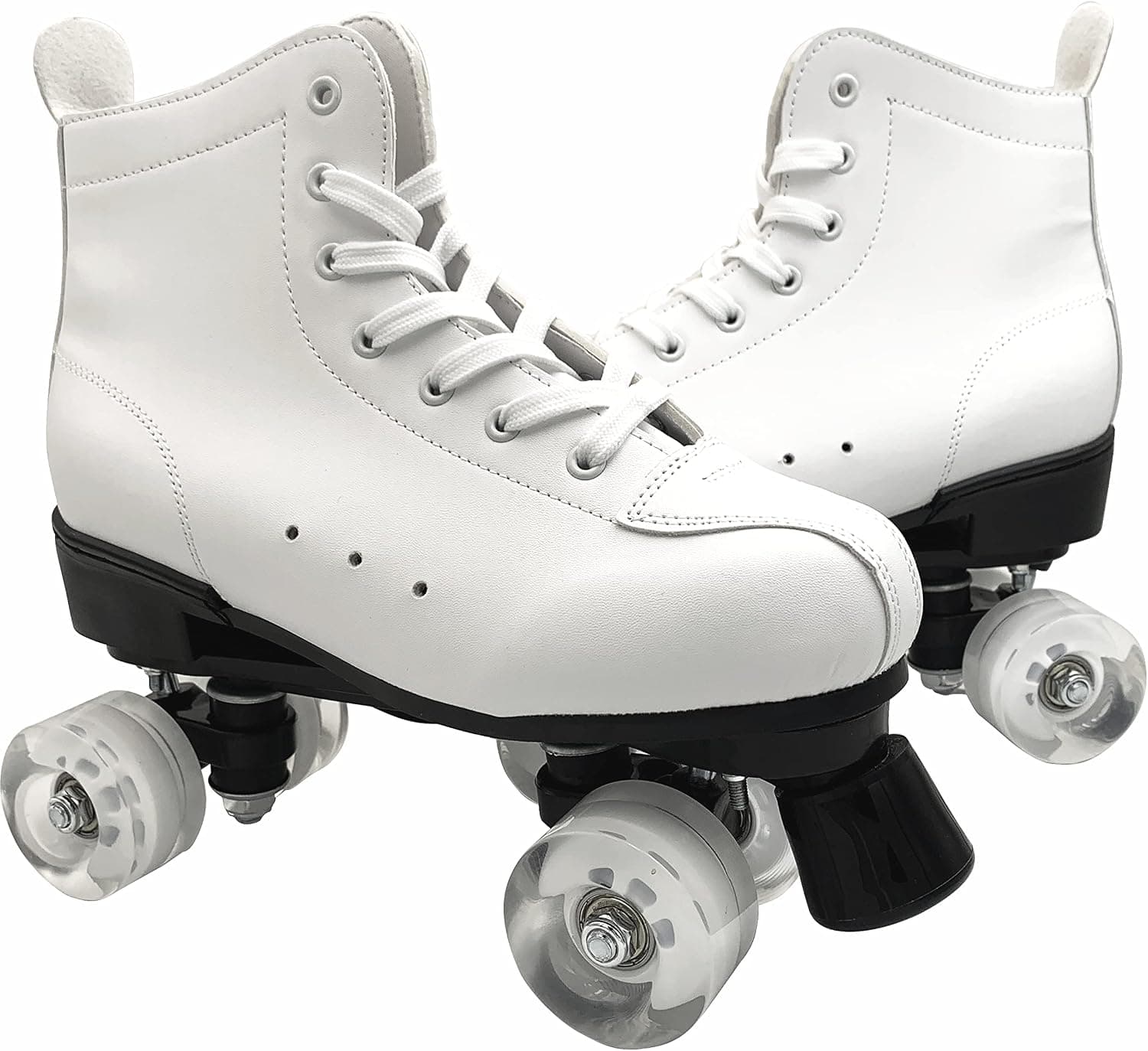 Roller Skates for Women Men, Double Row 4 Wheels​ Skates, Retro White Quad Skates for Beginners Outdoor Indoor（9.5）