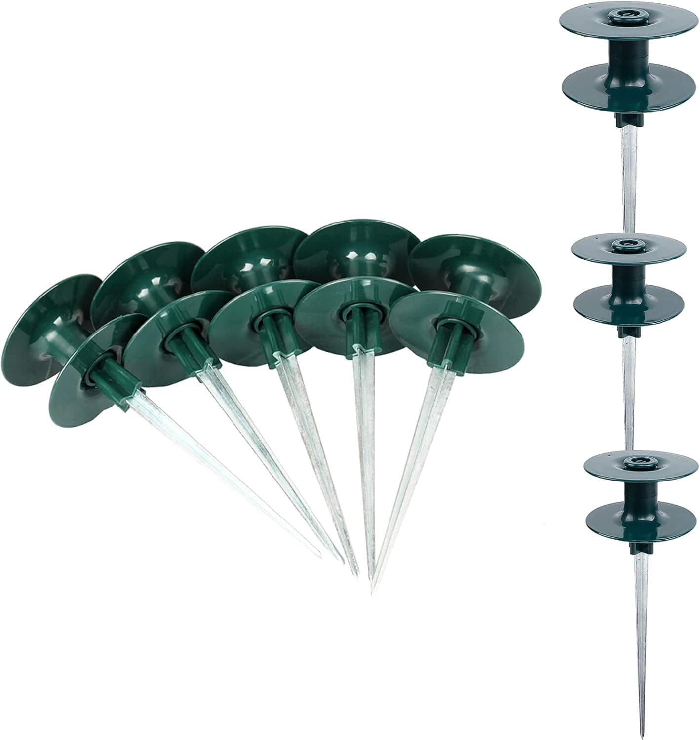 Sucpur 8 Pcs Garden Hose Guide on Spike for Plant Protection, Guides Water Hoses Guide on Zinced Spike for Plant Graden Hose Guide Spike Rust Sturdy Metal Stake Heavy Duty Dark Green Spin Top