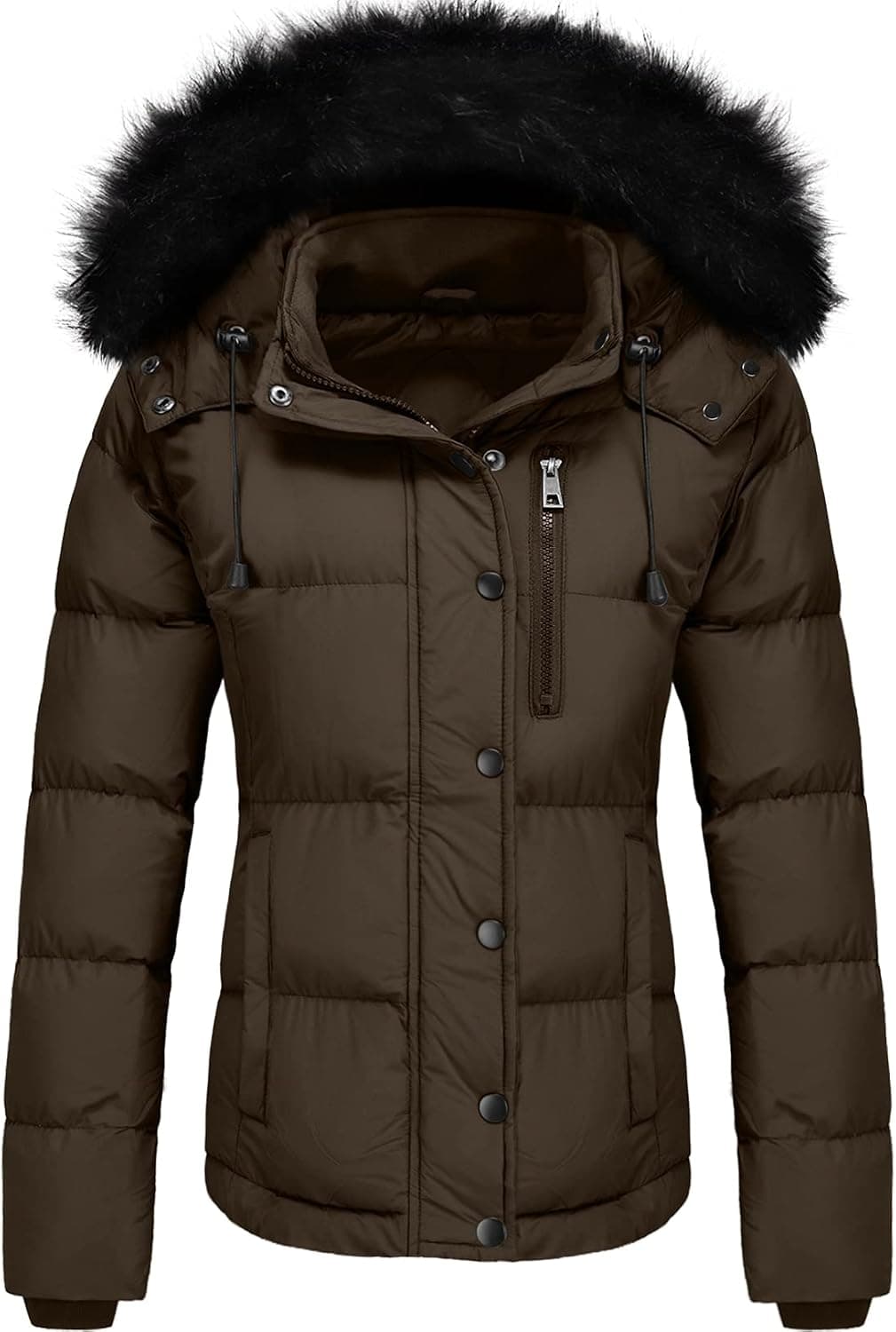 Szory Women's Winter Thicken Coats Warm Short Puffer Jackets with Removable Fur Hood