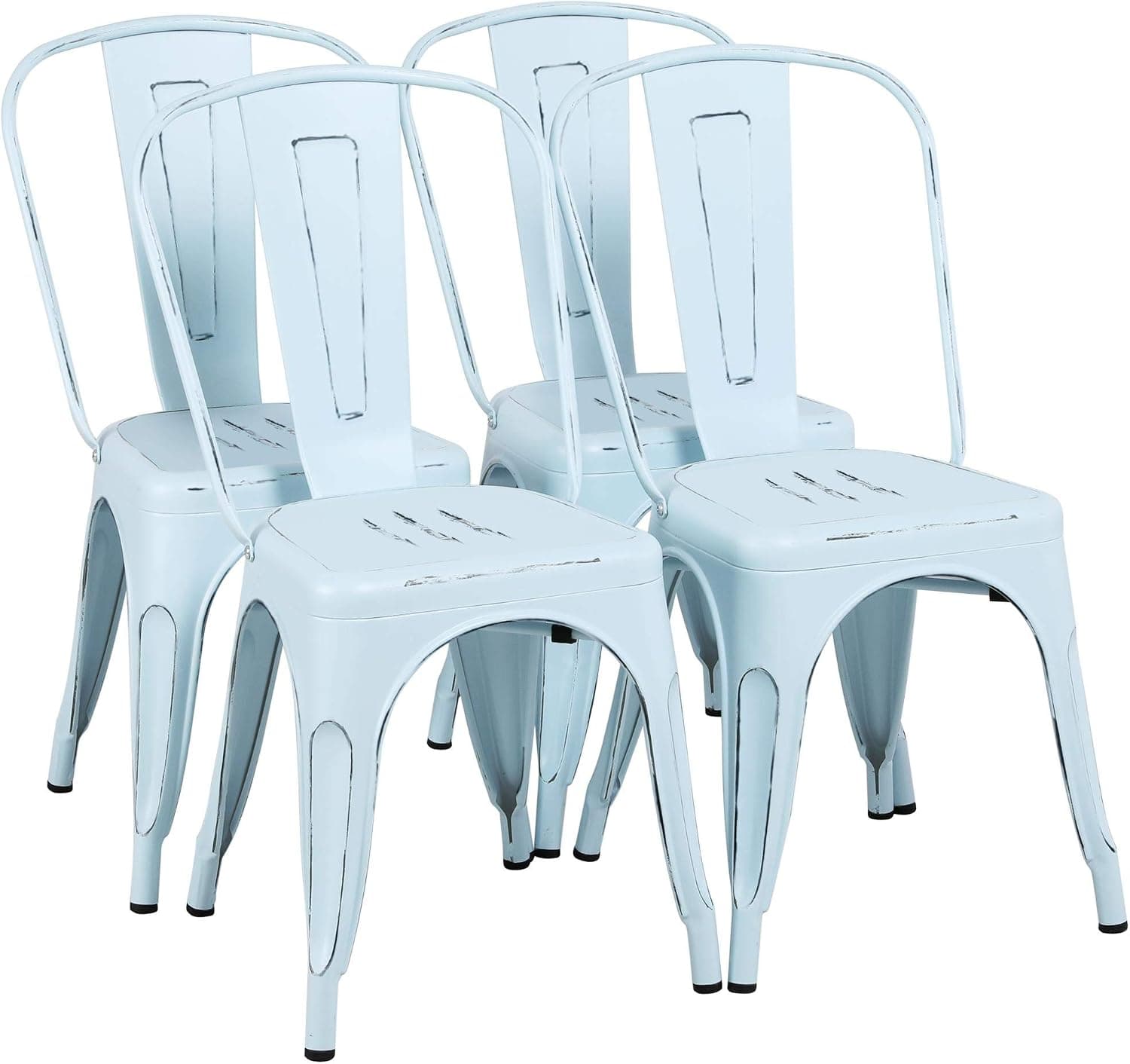 Yaheetech Metal Chairs Stackable Side Chairs Tolix Bar Chairs Kitchen Dining Room Chairs with Back Indoor/Outdoor lassic/Chic/Industrial/Vintage Bistro Café Trattoria Restaurant Dream Blue, Set of 4