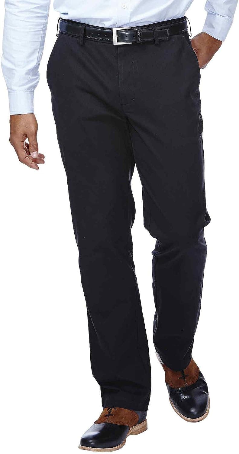 Haggar Men's Performance Cotton Slack Straight-Fit Plain-Front Pant