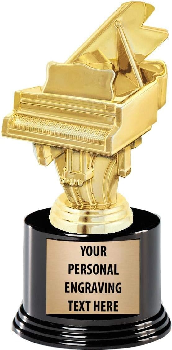 Crown Awards Piano Trophies with Custom Engraving, 7.25" Personalized Gold Piano Figure Music Trophy On Deluxe Round Base Prime