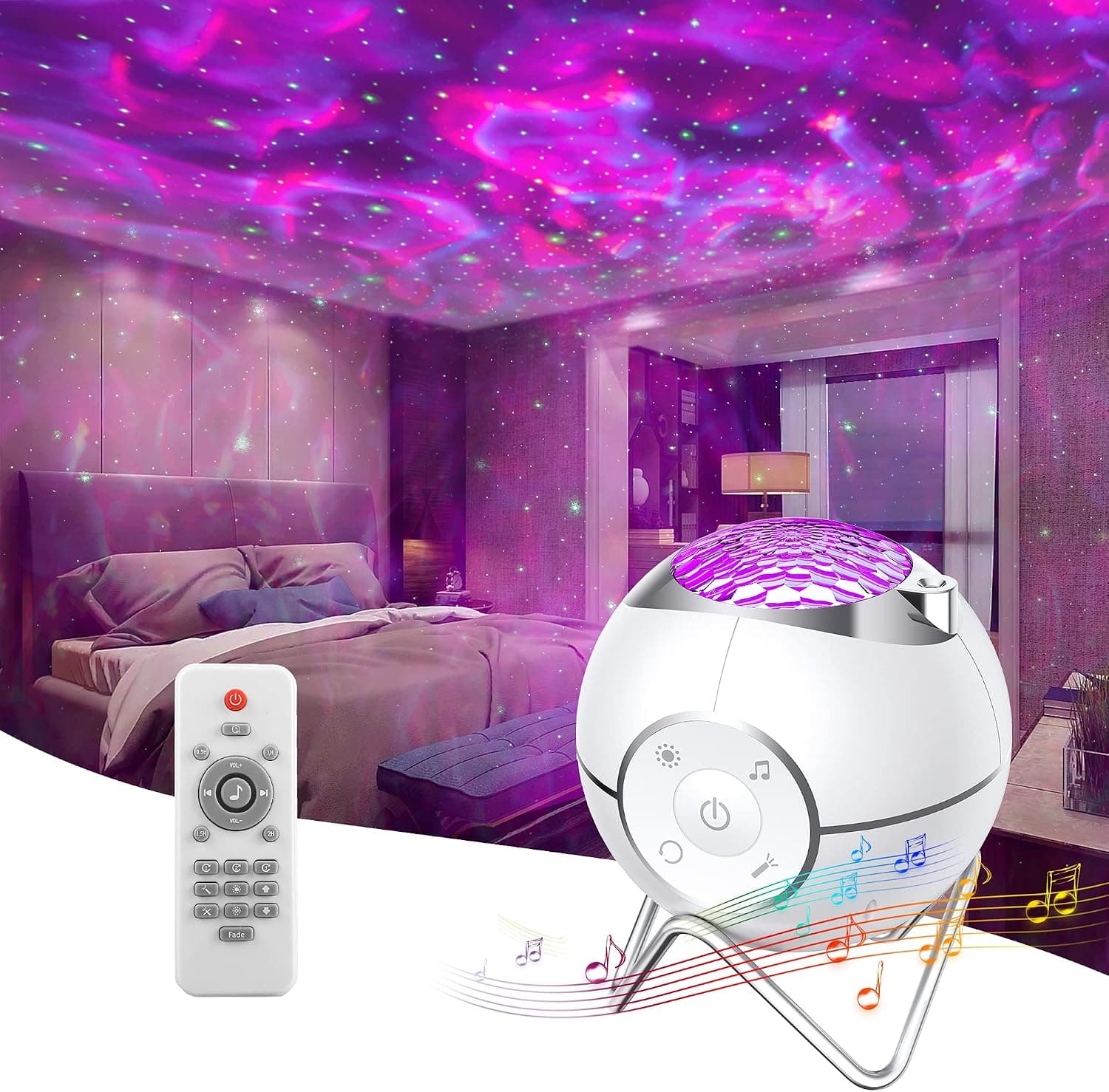 Star Projector, Galaxy Night Light Projector for Bedroom, Galaxy Light with Ocean Wave Projector, 5 White Noises & 14 Projector Effects for Party/Festival/Decor, Starry Projector for Kids and Adults