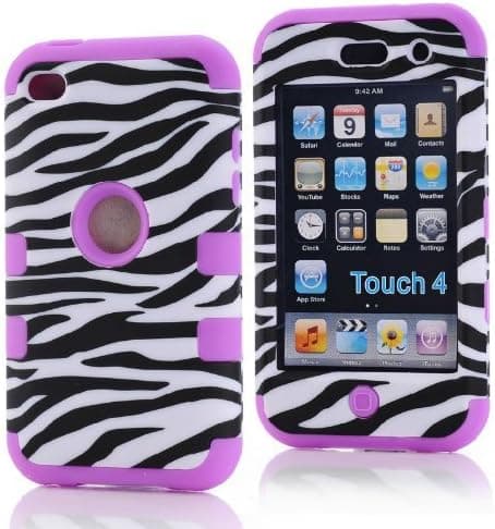Saurabh Kiran TM very cute 3 in 1 Zebra Defender Impact Hard Rubber Case for Ipod Touch 4 4g 4th Generation (Purple II)