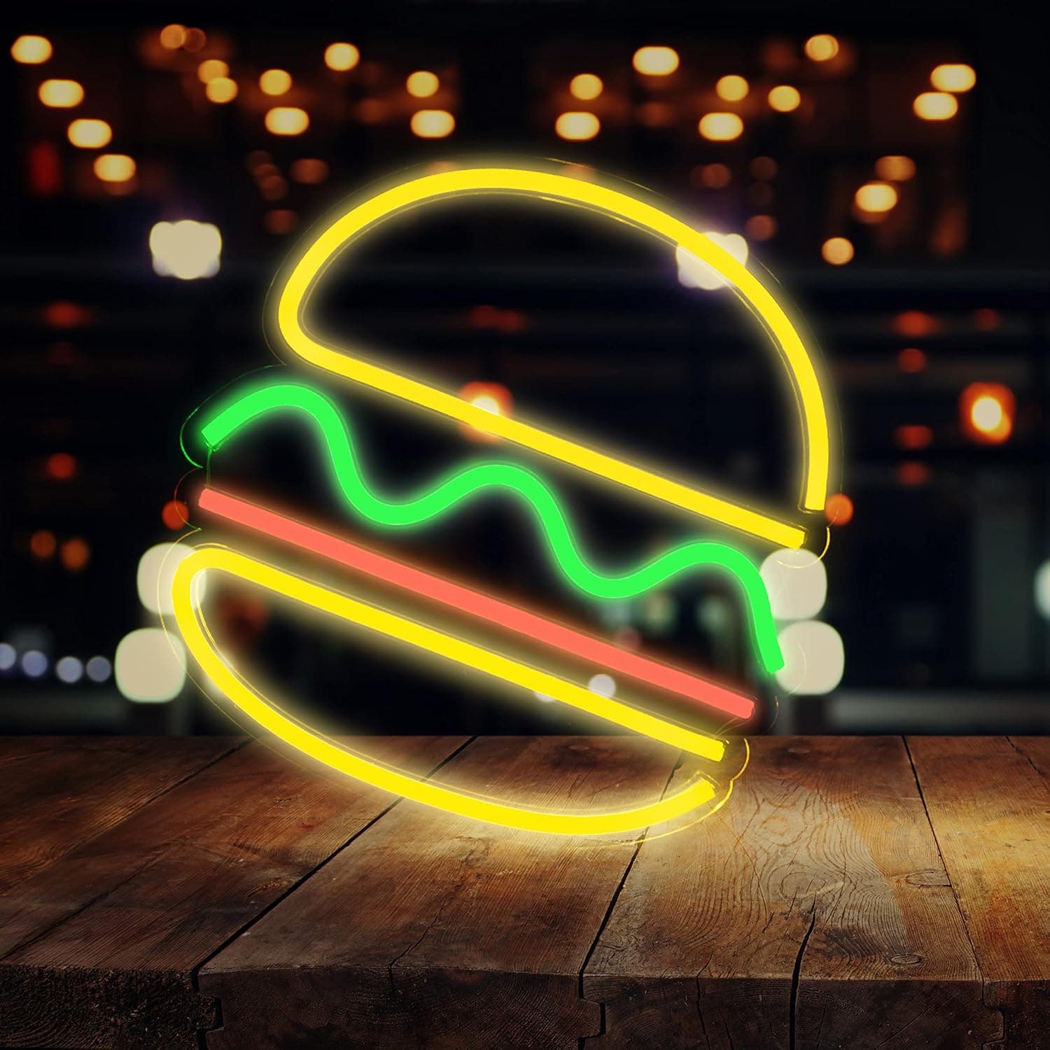 IMEGINA Burger Neon Signs for Wall Decor, LED Neon Light Hanging for Restaurant 12 x 12'', Handmade Advertising Neon Sign for Bar, Food Shop, Pub Decoration