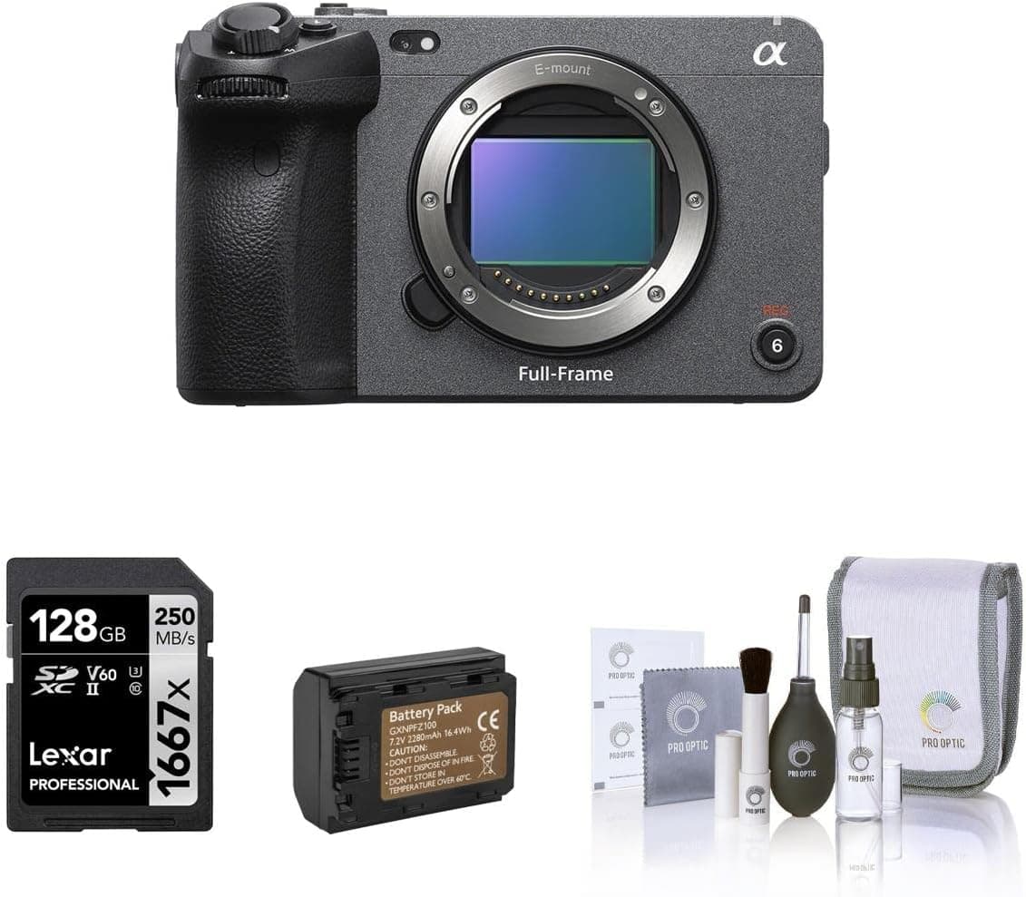 Sony FX3 Full-Frame Cinema Line Camera Bundle with 128GB SD Card, Extra Battery, Cleaning Kit