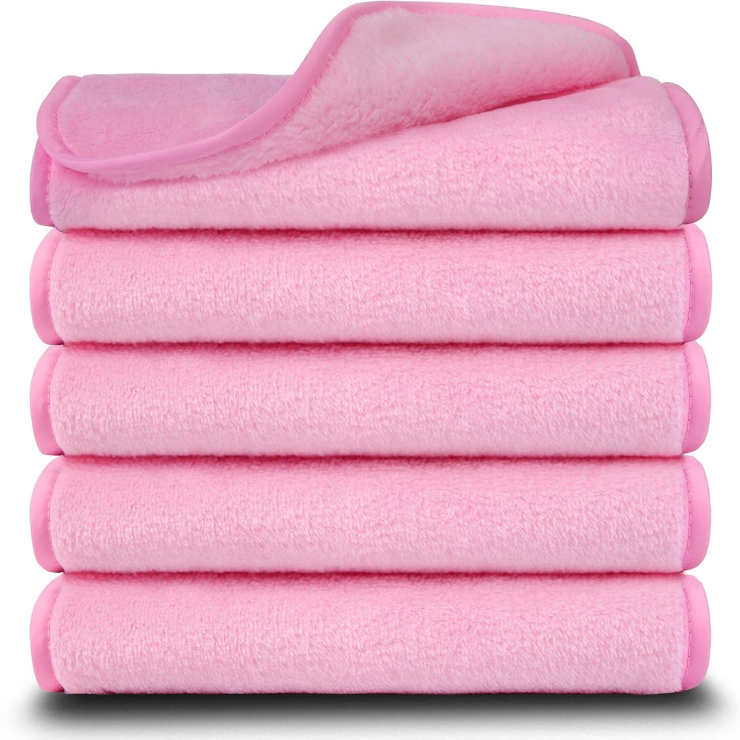 Makeup Remover Cloth (5 pack) Reusable Microfiber Makeup Remover Face Towel Facial Washcloth Cleaning Wipes washable makeup eraser wash cloths 15 X 7.5 inch Pink