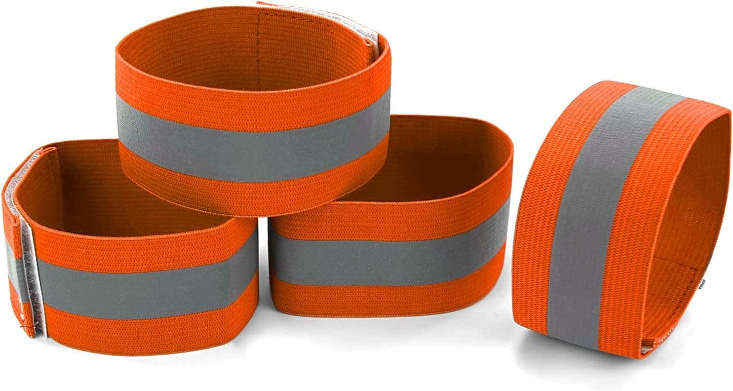 BOROLA 4 Pack Reflective Armbands, Wristbands, Arm Wrist, Ankle Bands, Leg Straps for Running, Jogging, Cycling, Hiking, Walking, Bike Riding, Horse Riding