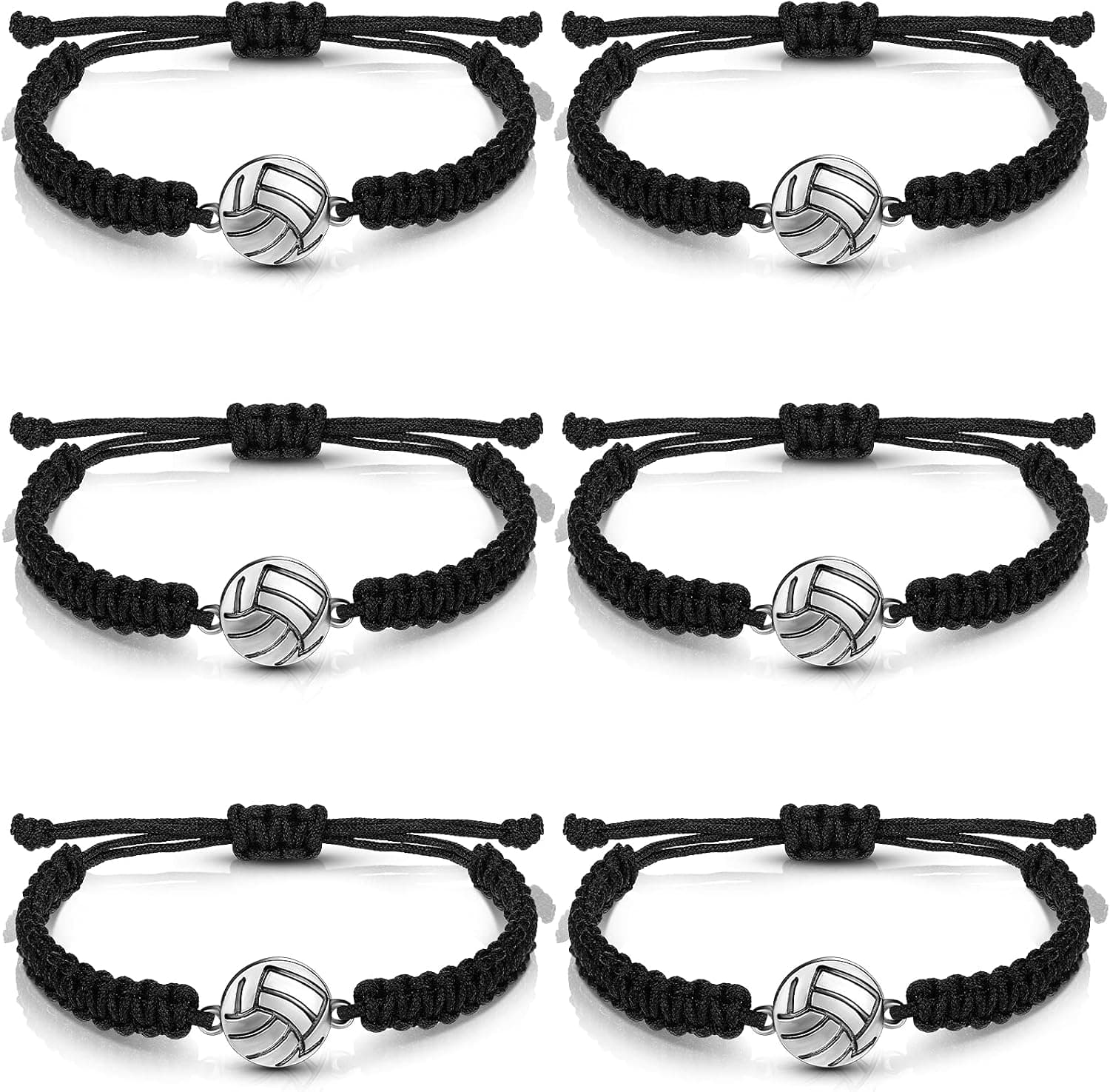 6 Pieces Volleyball Charm Bracelets Adjustable Volleyball Bracelet Jewelry for Volleyball Sports Player