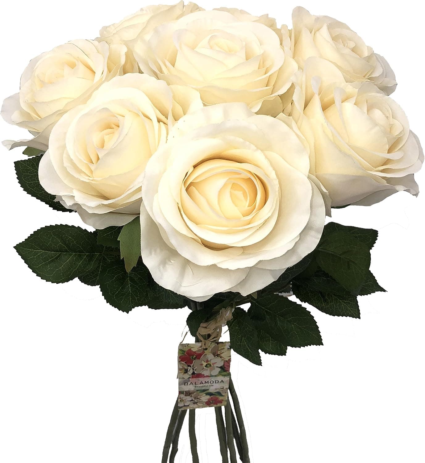 DALAMODA 8Pcs Big Heads Artificial Silk Open Rose Flower,DIY Wedding Bridal Bouquet Flower or DIY Any Decoration (Ivory)