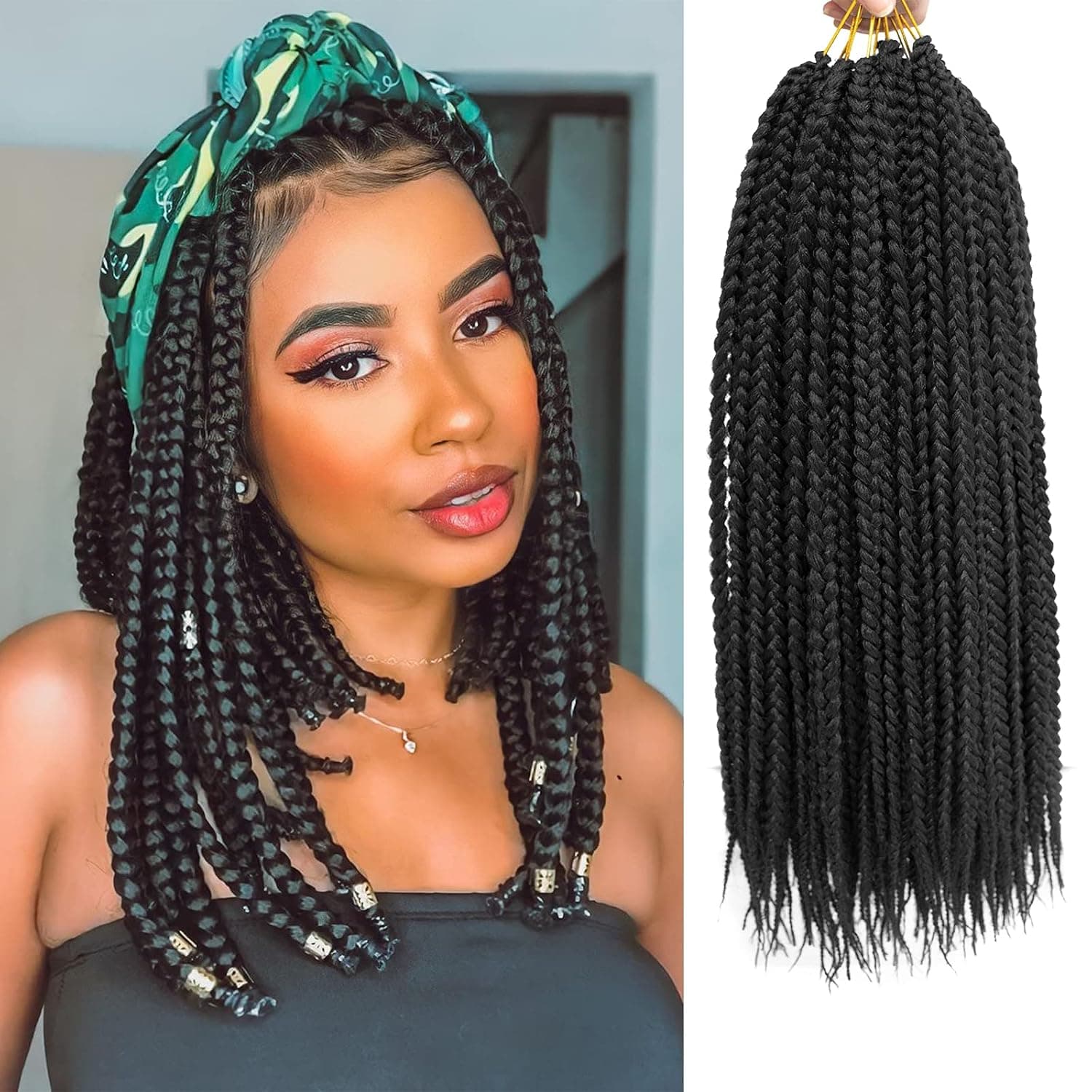 Box Braids Crochet Hair Synthetic Hair Extensions 144strands Twist Crochet Braids Braiding Hair Long for Black Women (14 inch,1B)