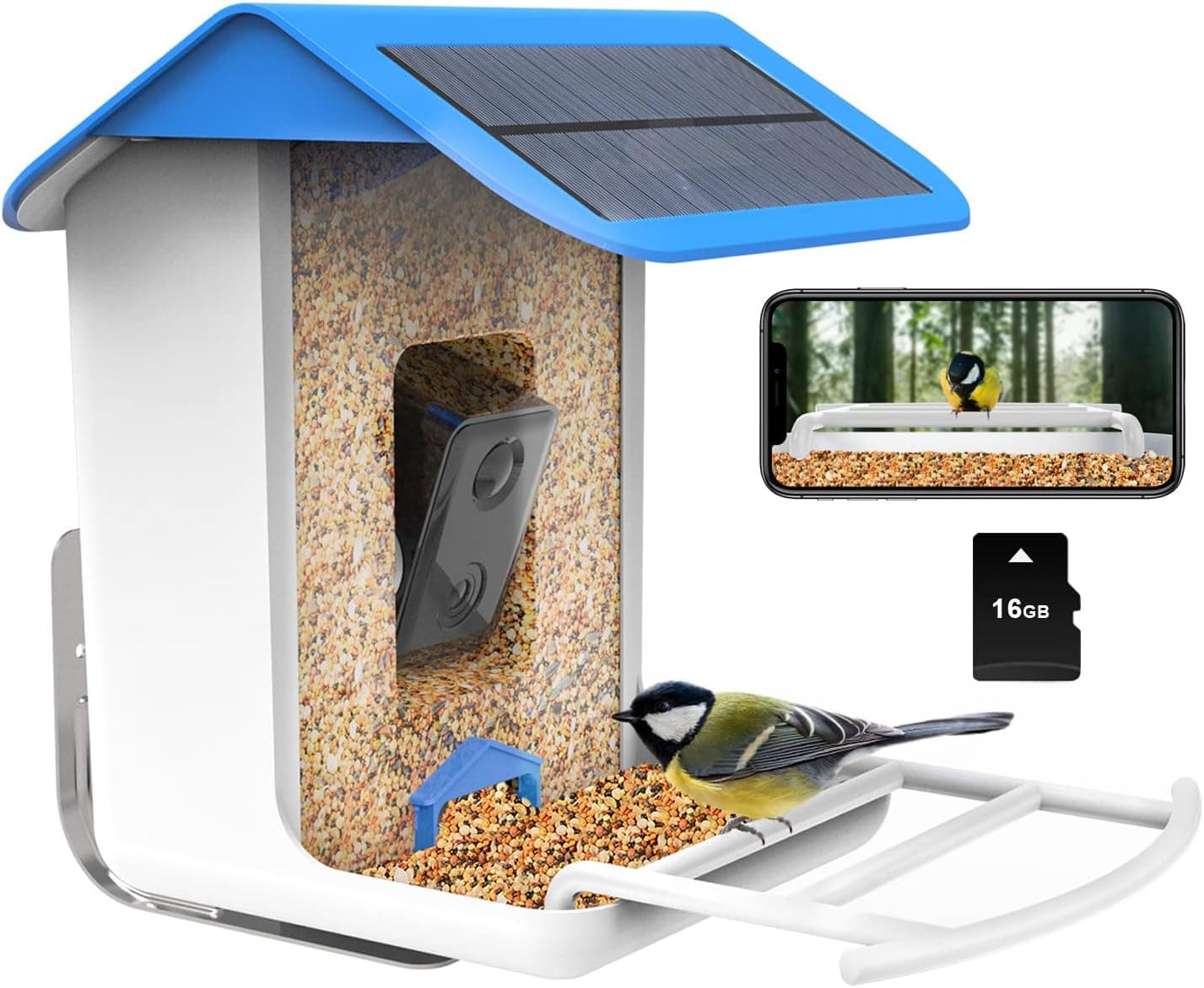 Homuguz Smart Bird Feeder with Camera, AI Recognition, APP Control, Bird House with Solar, Automatic Detected, Waterproof for Outside House(Included 16G TF Card)