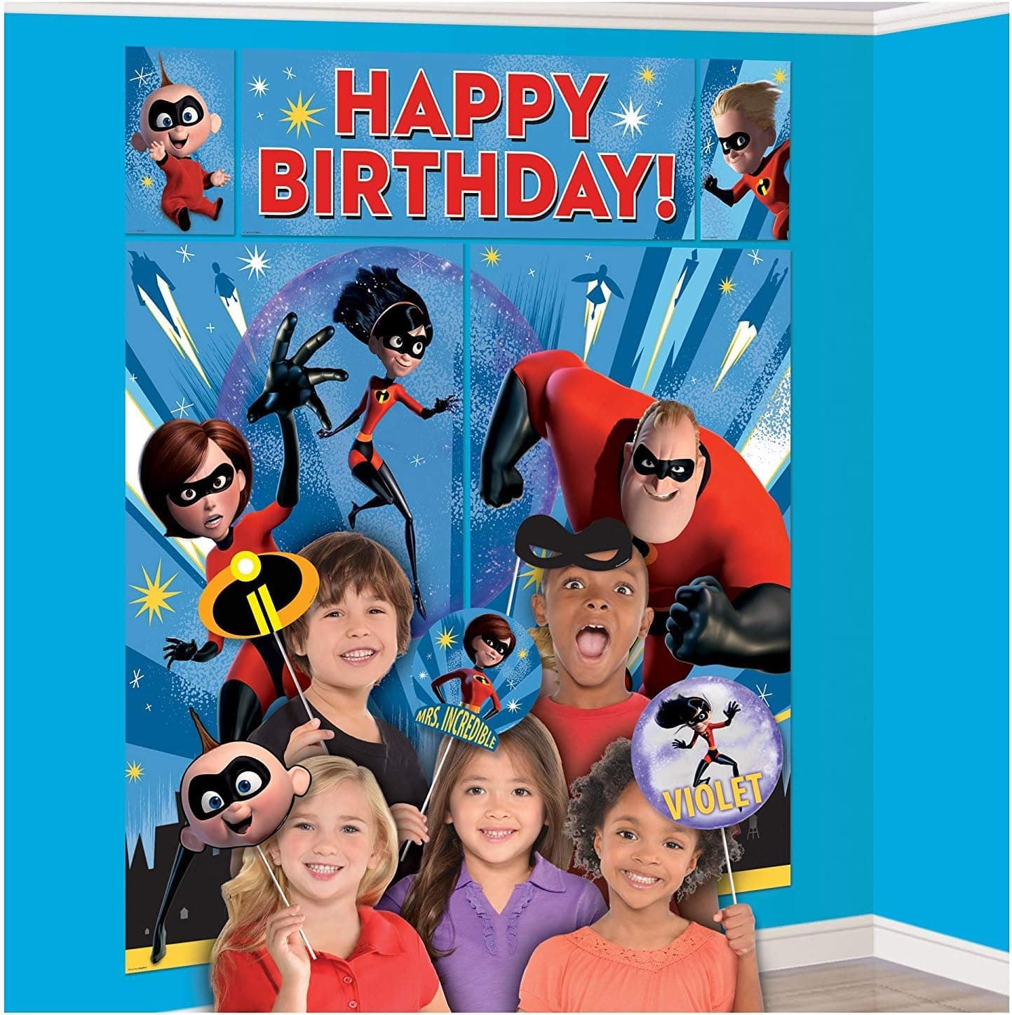 Amscan Disney/Pixar Incredibles 2" Scene Setter with Props, Party Favor, One Size, Multicolor