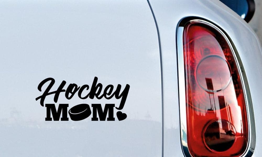 Mom Hockey Heart Car Vinyl Sticker Decal Bumper Sticker for Auto Cars Trucks Windshield Custom Walls Windows Ipad MacBook Laptop Home and More (Black)