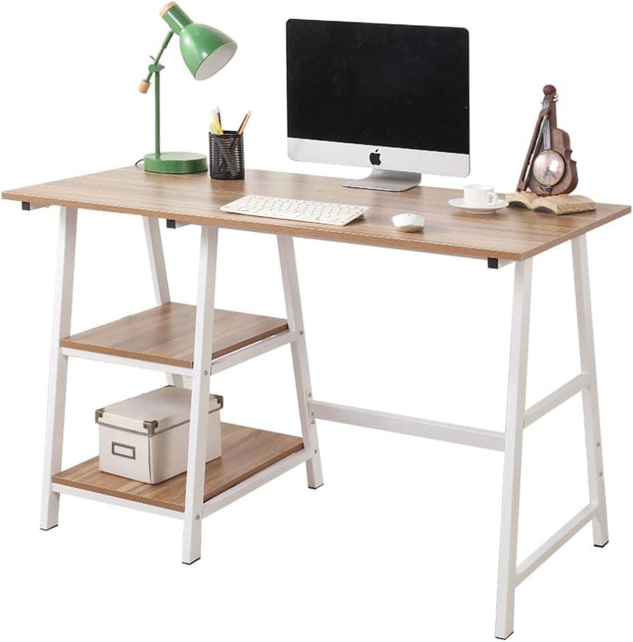 SogesPower 47 inch Computer Desk Desk with Storage Shelves Laptop Table PC Desk Ladder Desk for Home Office Student Writing Desk, Oak, SPWK-Tplus-120OK