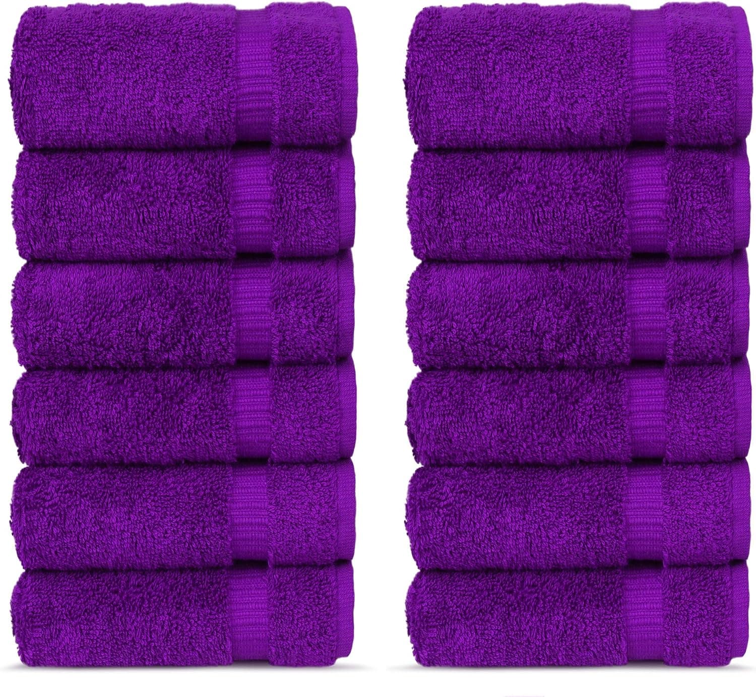 Chakir Turkish Linens Turkish Cotton 13x13 Luxury Hotel & Spa 12 Pack Washcloths, Eggplant