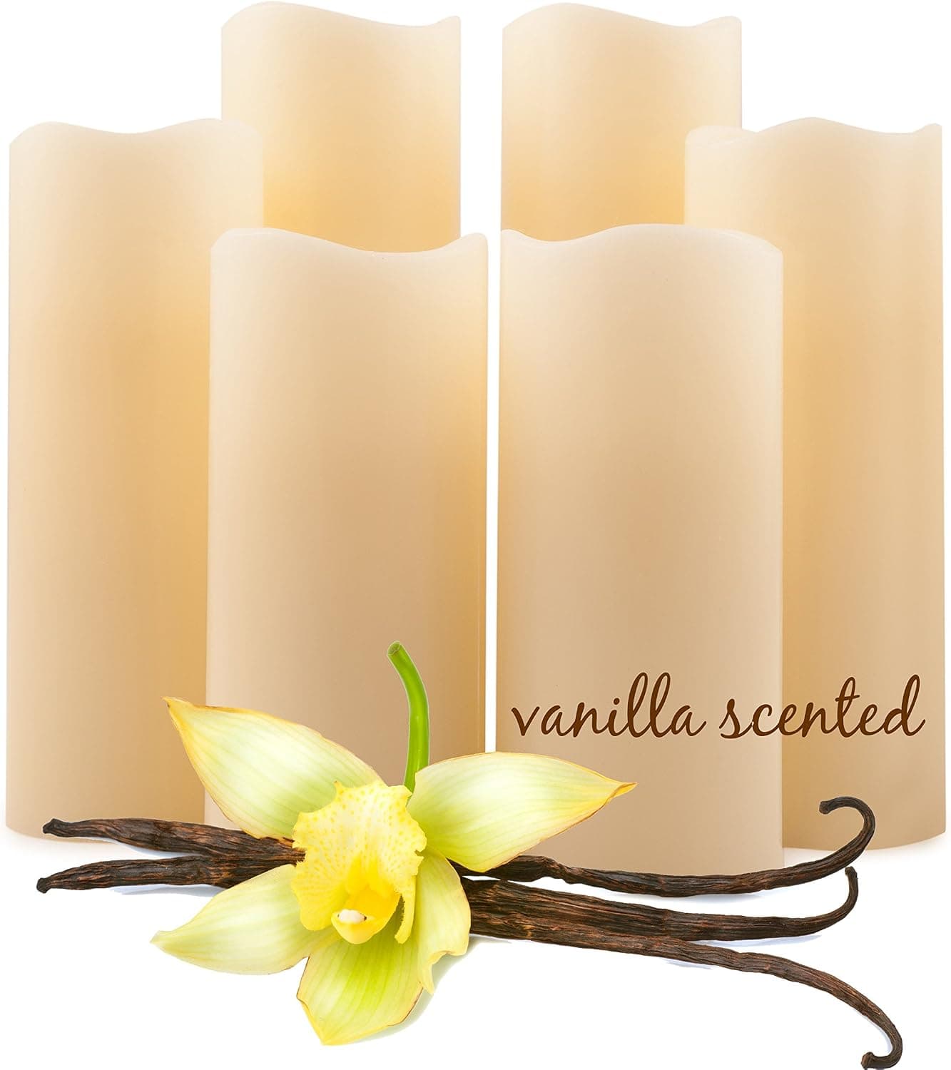 Vanilla Scented Flameless Candles by FVM - Flickering LED Lights - Aromatherapy Home Decor Relaxation and Stress Reduction - Living Room Kitchen and Bedroom Decoration Ideas - Safe for Kids and Pets