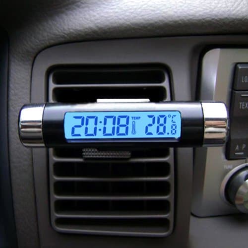 Metro Shop Car LCD Clip-on Digital Back Light Automotive Clock with Thermometer/Clock - Black