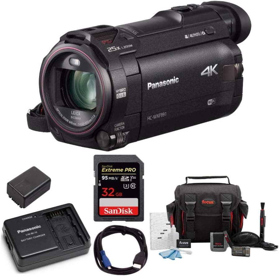 Panasonic HC-WXF991K 4K Ultra HD Cine Camcorder with 32GB SD Card, Battery, and Accessory Bundle (5 Items)