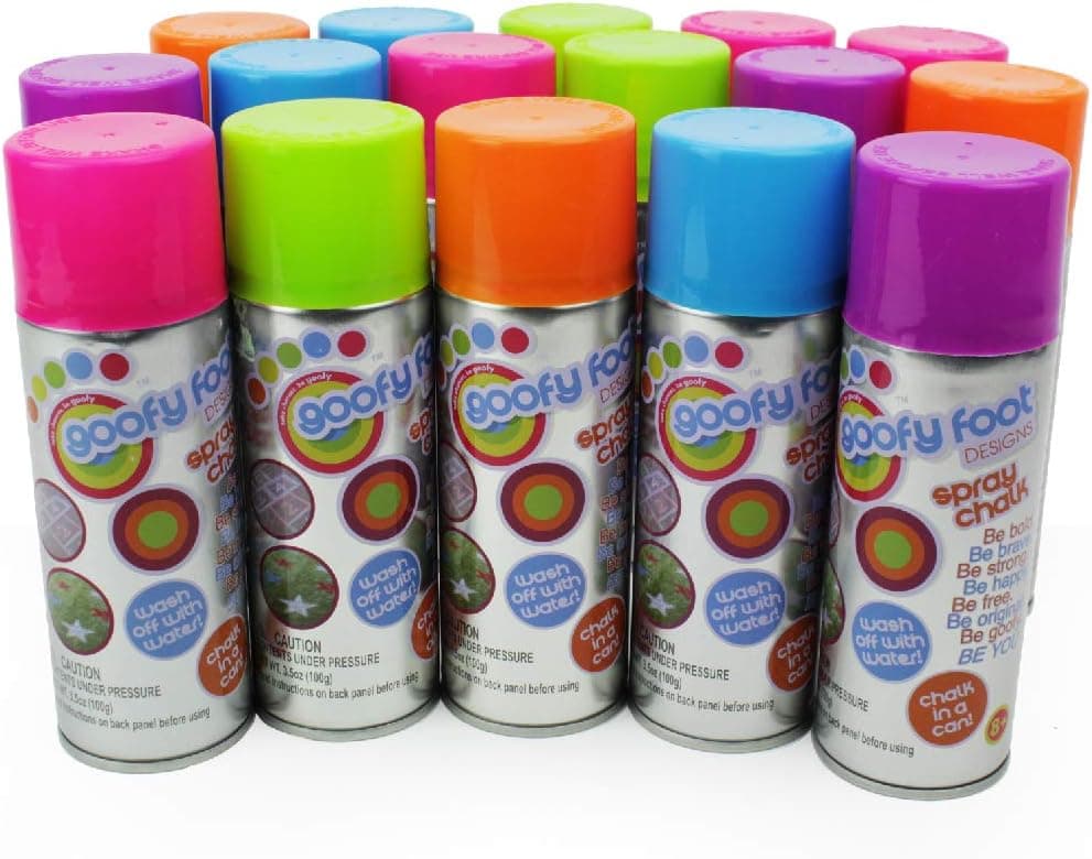 Boley Spray Chalk Washable and Colorful Artwork Fun for Kids Party Pack, 16-Pack - 100 grams