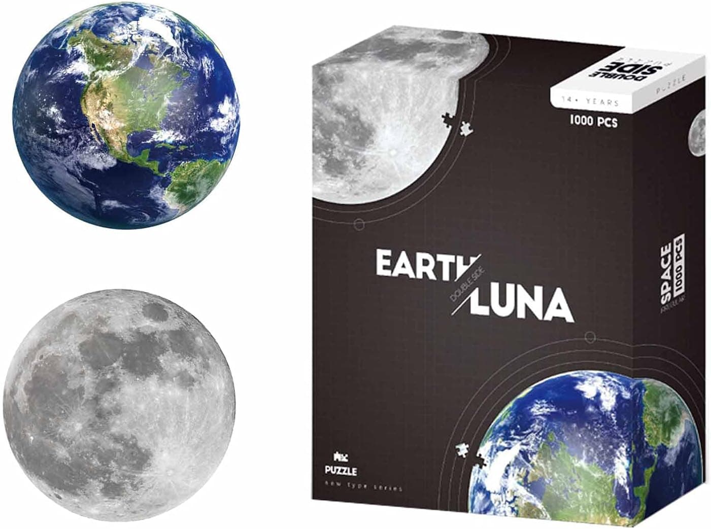 MKJATOYE Double Sided Round Jigsaw Puzzle Earth and Moon for Adults Teens 1000 Pieces