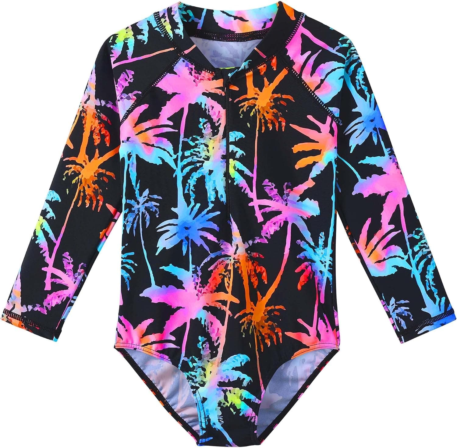 TFJH E Kids Girls Rashguard Swimsuit UV 50+ Long Sleeve One Piece Swimwear Zip