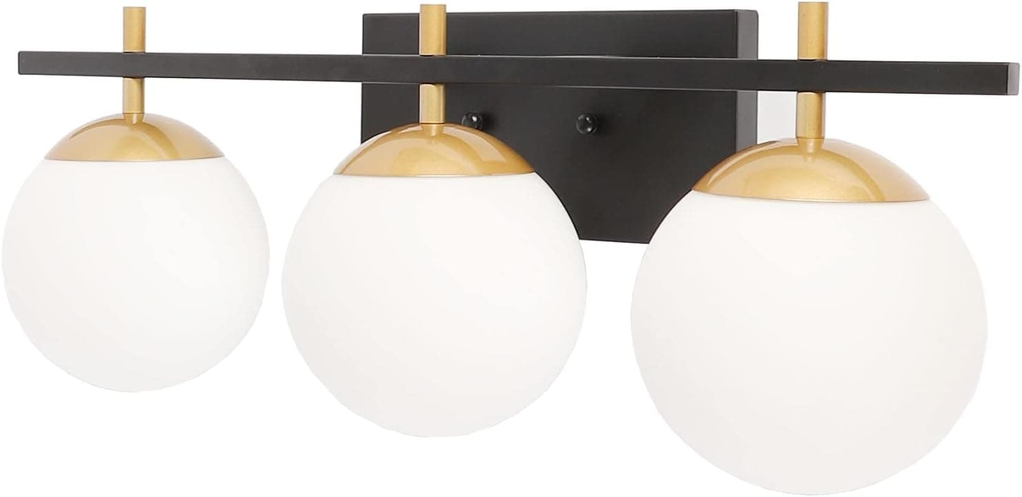 kinyota 3 Light Bigger Lampshade Rustic Bathroom Light Fixtures Over Mirror Vanity Lights for Bathroom Industrial Wall Sconce Bathroom Vanity Light Fixtures Black Light Fixture White Lamp