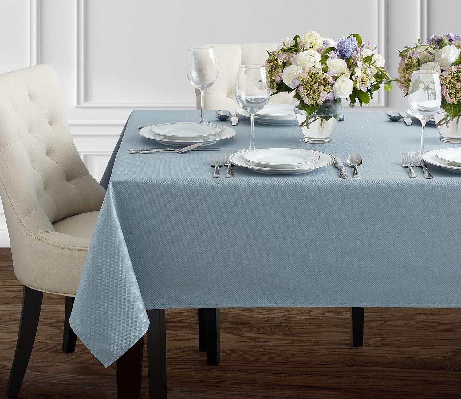 Benson Mills Beauvalle Extra Wide Spillproof Fabric Tablecloth (68" X 120" Rectangular, Wedgewood Blue)